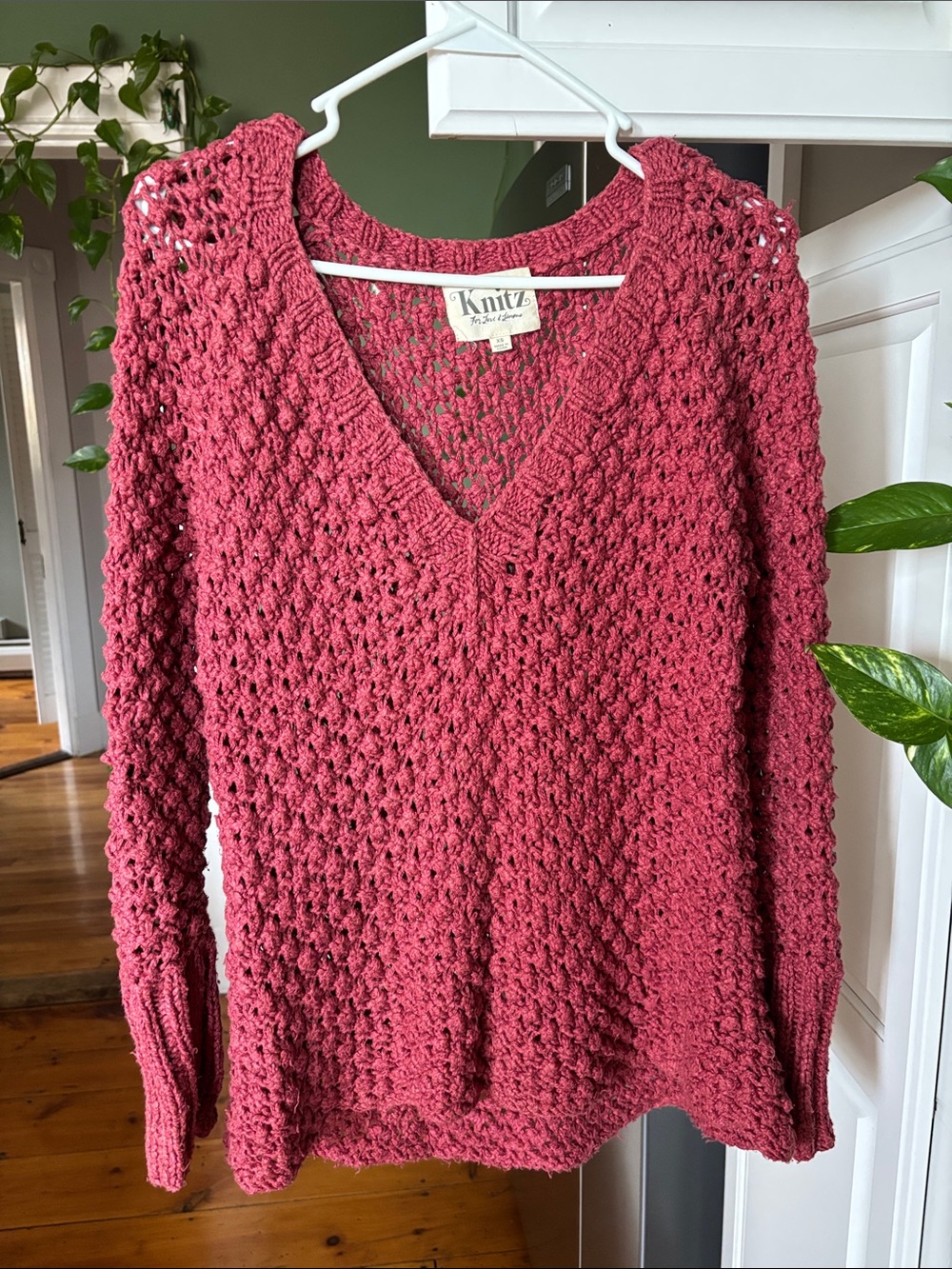 For Love And Lemons Rose V-Neck Chunky Knit Sweater